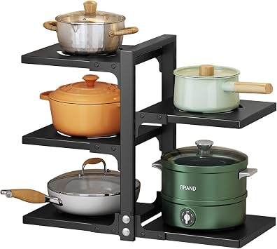 Pots and Pans Organizer for Cabinet, Heavy Duty Pot Pan Rack under Sink Organizers and Storage,Kitchen Cabinet Organizer with 5 Adjustable Tiers