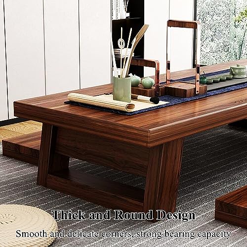 Image of Japanese Floor Table w / 4 Stools, Wooden Coffee Tatami Tea Low Table for Sitting on The Floor, Vintage Kotatsu Dining Table, Brown, 100x60x35cm