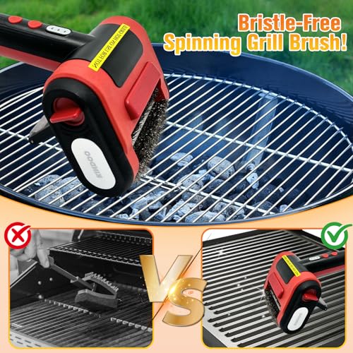 Image of Electric Grill Brush Bristle for Outdoor Grill, Grill Cleaning Brush Rechargeable BBQ Cleaner Brush Head,Safe Grill Brush with Scraper for Cast Iron Stainless-Steel Grates,Red