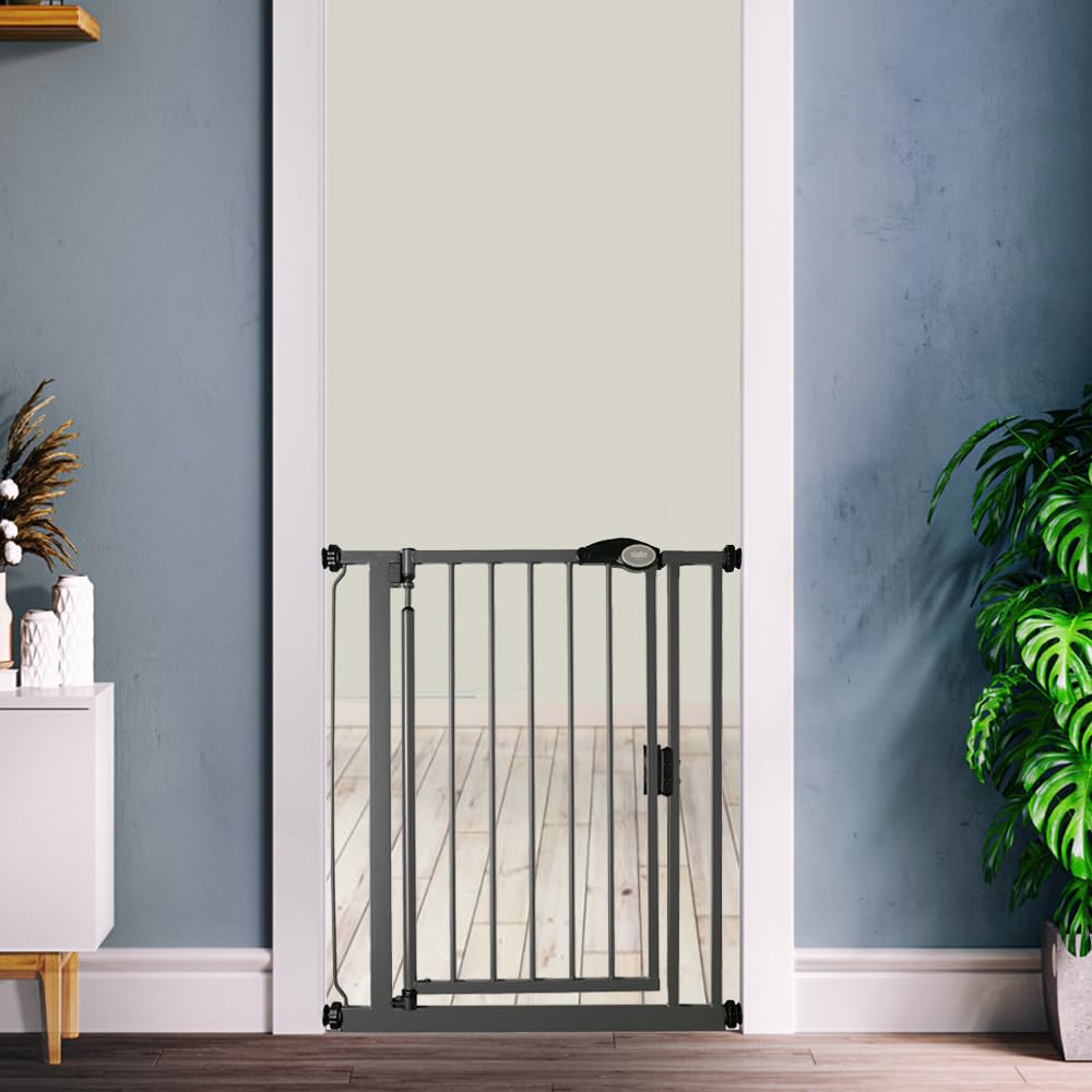 Bettacare Barrière de Sécurité à Fermeture Automatique, Barrière de Sécurité à Pression pour Bébé, Sécurité pour Portes et Couloirs, Étroit, 68,5cm - 75cm, Couleur Gris Ardoise