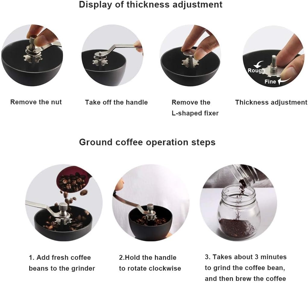 Premium Manual Coffee Grinder with Ceramic Burr, Glass Seal Pot, and 2-in-1 Spoon Brush - Adjustable Grind Size for Freshly Ground Coffee Every Time, Black