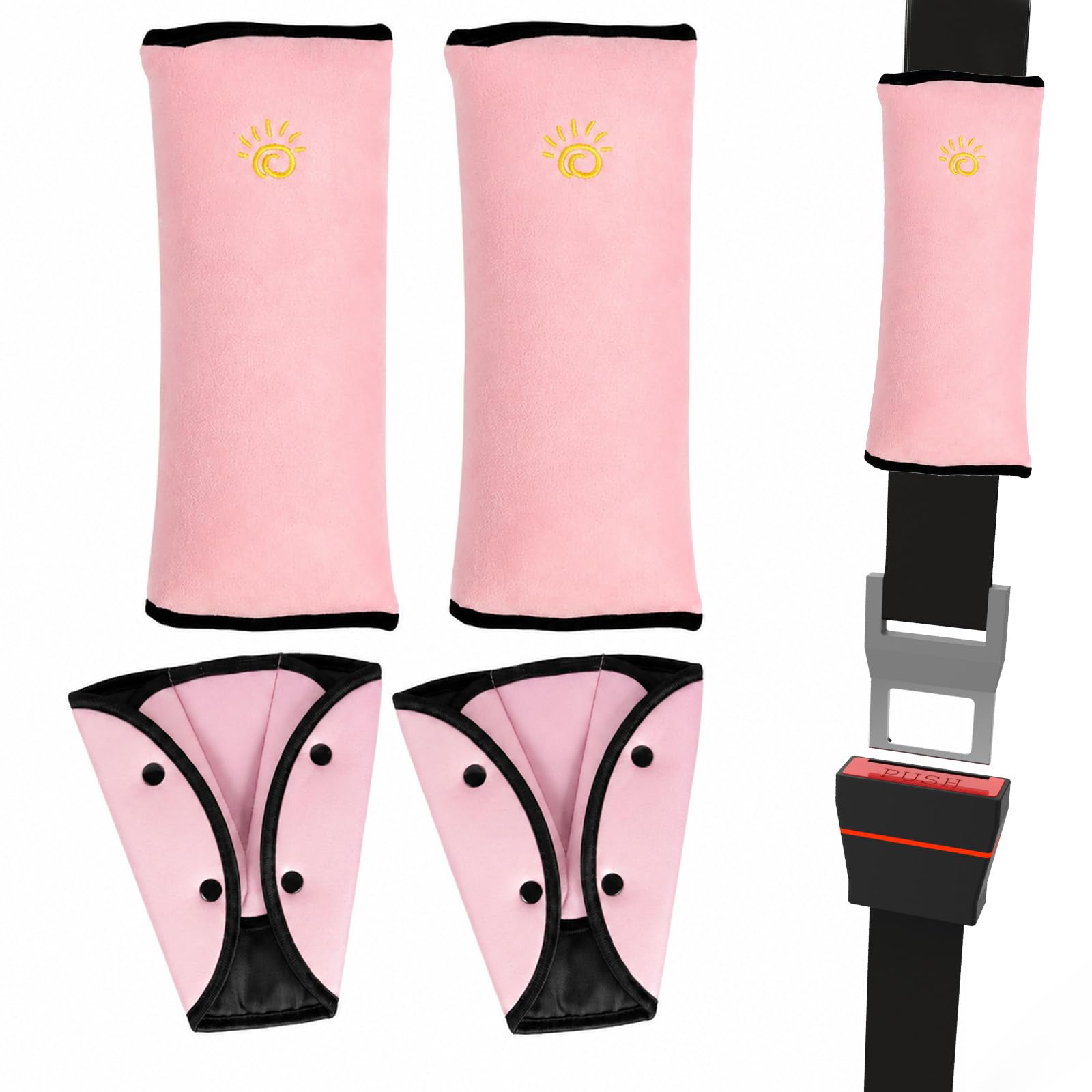 4 almohadillas para el cinturón de seguridad, 2 almohadillas extraíbles para el cinturón de seguridad del coche 2 almohadillas protectoras(rosa)