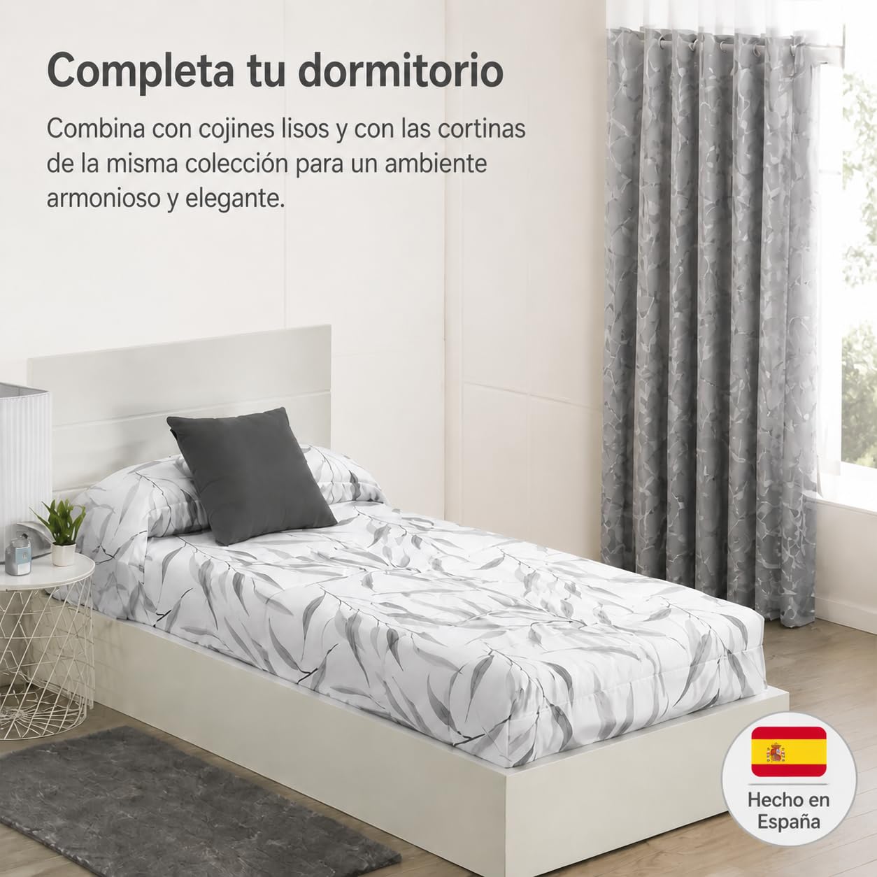 Lanovenanube Edredón Ajustable Bambu Gris Cama 120, 100% Microfibra 250g | Tacto melocotón y ajuste al colchón. Largo válido 190/200 cm. Estampado bambú, fabricado en España
