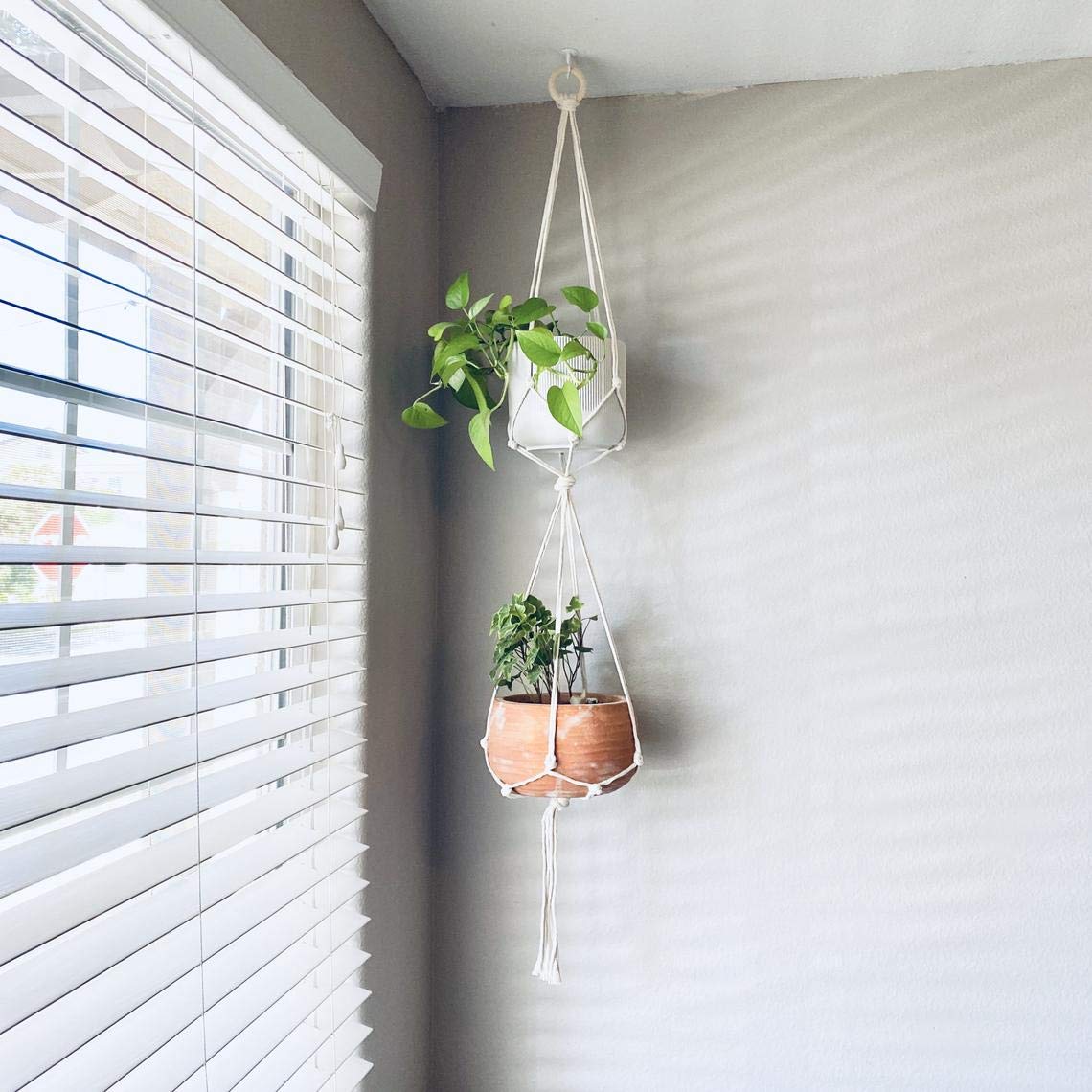 Cottoncube Macrame Cotton Plant Hanger | Three Tier, Rope Flower Pot Holder for Indoor Outdoor Balcony Garden | Home Decor Flower Planter Hanging Rope (Pack of 1) (2 Tier Plant Hanger, 1) (B08W41XDB6) Amazon Price History, Amazon Price Tracker