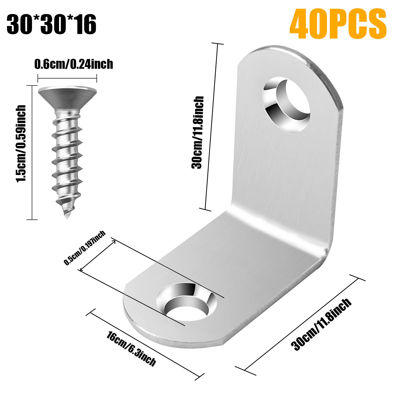 40 Piezas Escuadras Metalicas 30x30x16 mm Escuadras Para Madera en Forma de L Angulos Metalicos de Acero Inoxidable con 80 Tornillos, Plata
