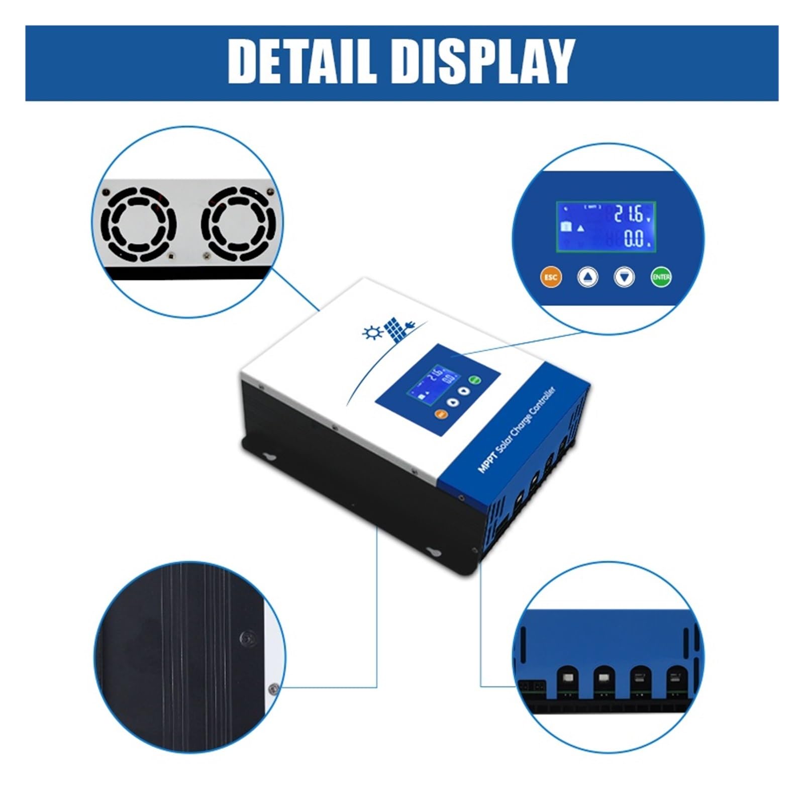 Kontroler Słoneczny MPPT 100A 36V Ładowarka Słoneczna Bateria 12V/24V/48V Ustawienie Ładowarki Maks. 150VDC Podświetlenie LCD Regulator łAtwy W ObsłUdze(MPPT-10048)