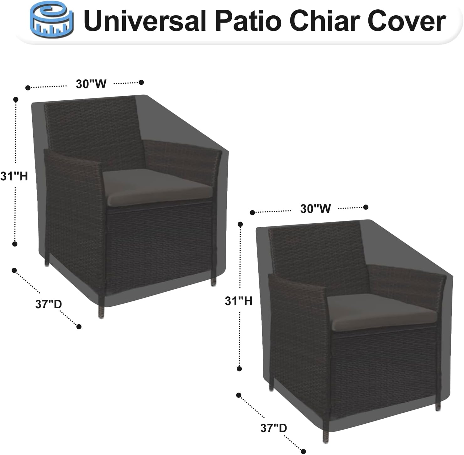OutdoorLines Outdoor Waterproof Furniture Chair Cover - UV-Resistant Patio Lawn Chair Covers for Outdoor Furniture Windproof Heavy Duty Chair Covering, 2 Packs, 30Wx37Dx31H Inches, Black