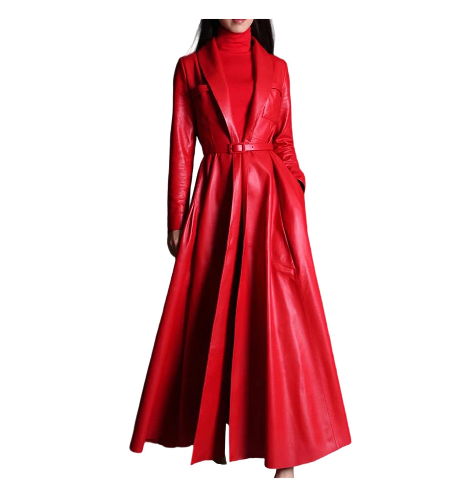 Lmtossey Trench lungo gonna donna rosso/maxi pelle PU elegante soprabito