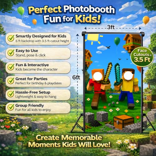 Image of IndoTribe Video Game Birthday Decorations Face in The Hole Backdrop for Photos 6x3ft Face Cutout Photo Booth Props for Gamer Birthday Party Decorations Door Prop Photo Booth Fabric Backdrop