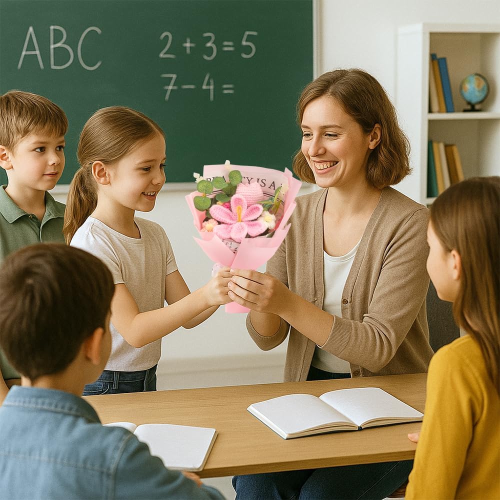 WellerMan Crochet Flowers Bouquet –Completed Crochet Tulip Flowers,Handmade Pink Tulips,Knitted Pink Yarn Flower for Mother's Day, Birthday, Graduation, Home Decor - Image 4