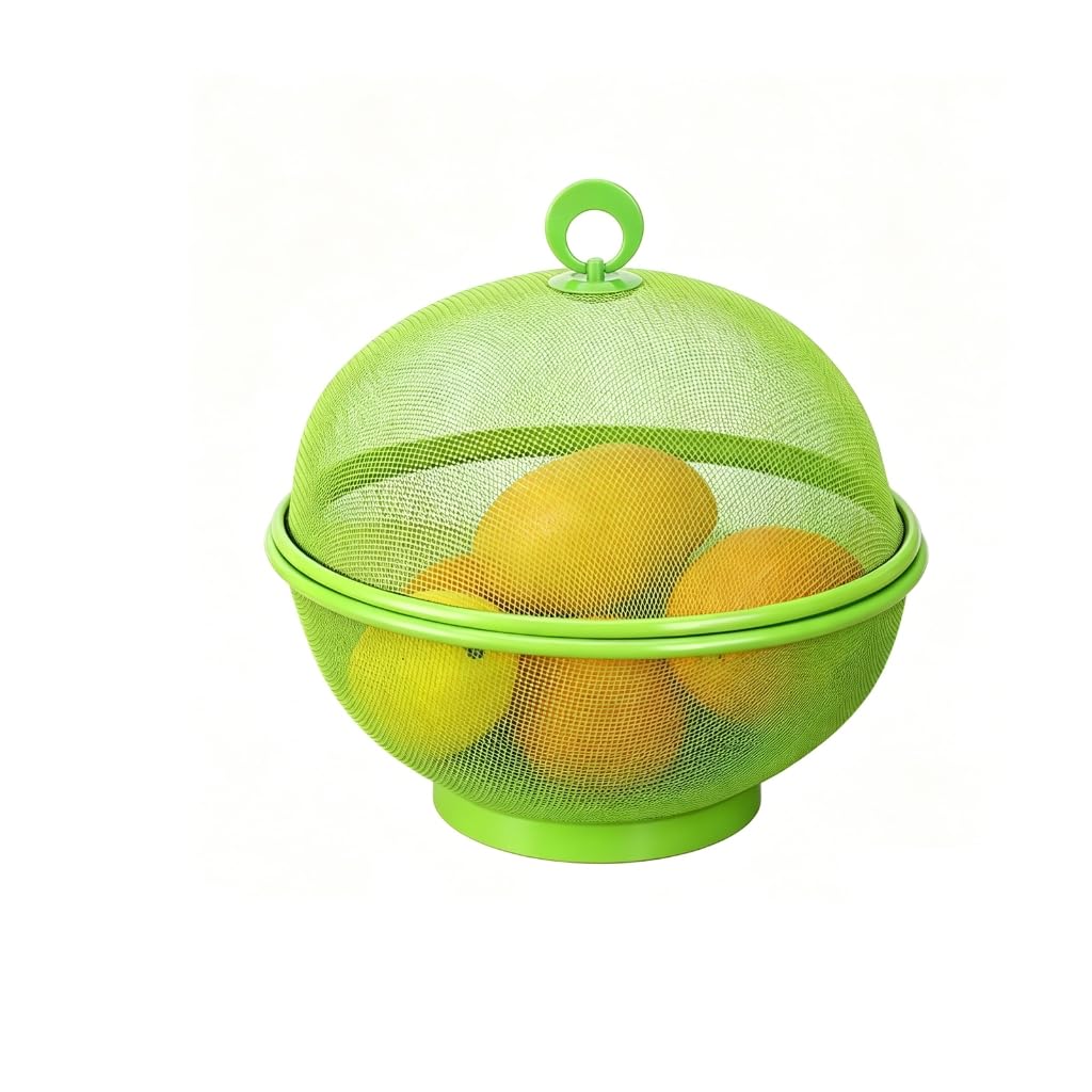 Metal Mesh Fruit Bowl with Lid, Metal Fruit Basket for Kitchen Counter, Fruits Storage Basket, Mesh Fruits Bowls for Home Kitchen Counter, for Fruits & Vegetables，Green