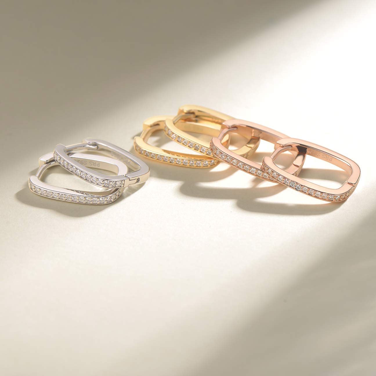 Orecchini a Cerchio Piccoli Rettangolo per Donna in Argento Sterling 925 Placcato Oro Bianco/Giallo/Rosa con Zirconia Cubica Gioielli per Donna Ragazze - Dimensione: 15 * 12,5 mm