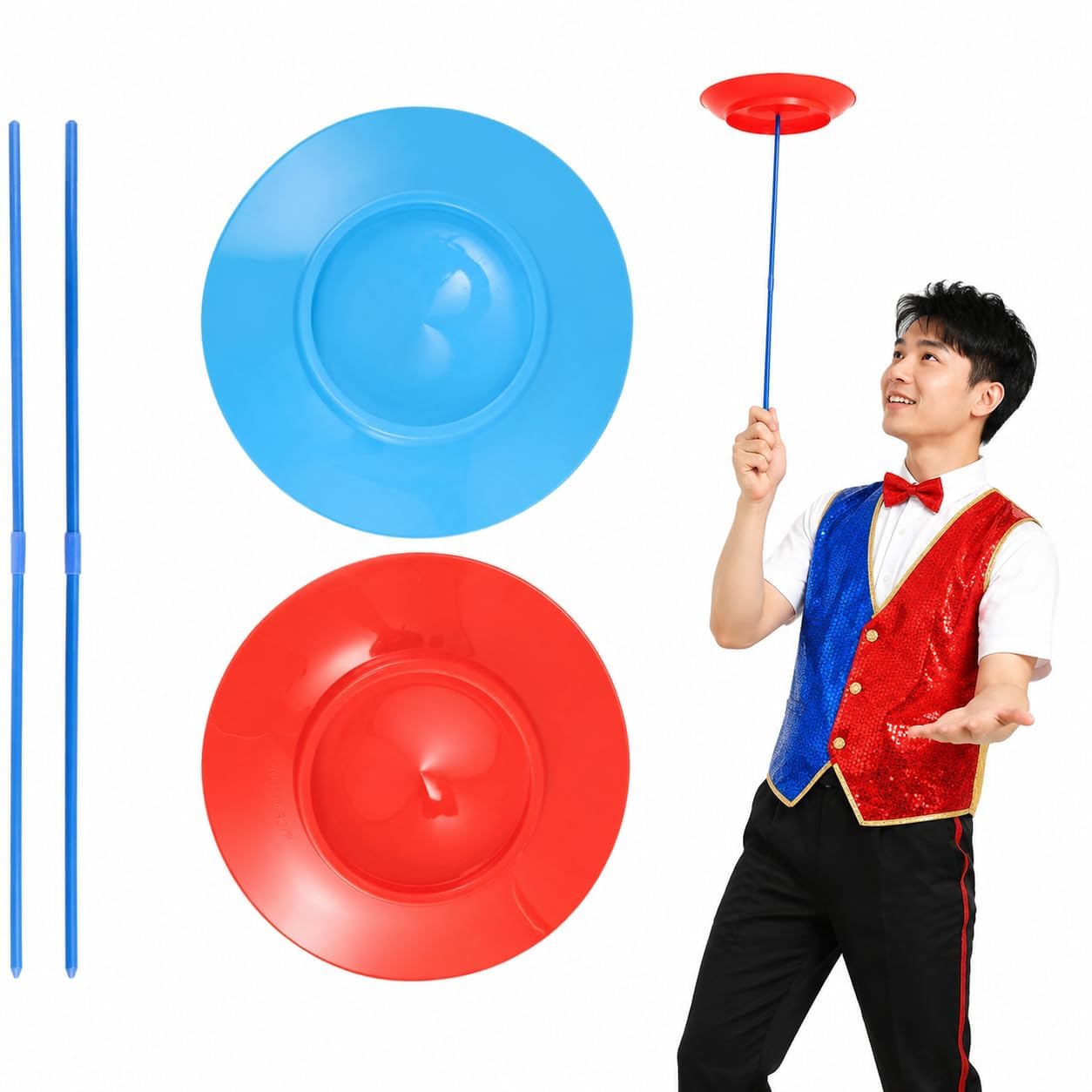 SUPVOX 2 Assiettes Chinoises de Jonglage avec Bâtons - Kit de Jonglerie Équilibré pour Débutants, Spectacles de Fête et Entraînement à la Coordination