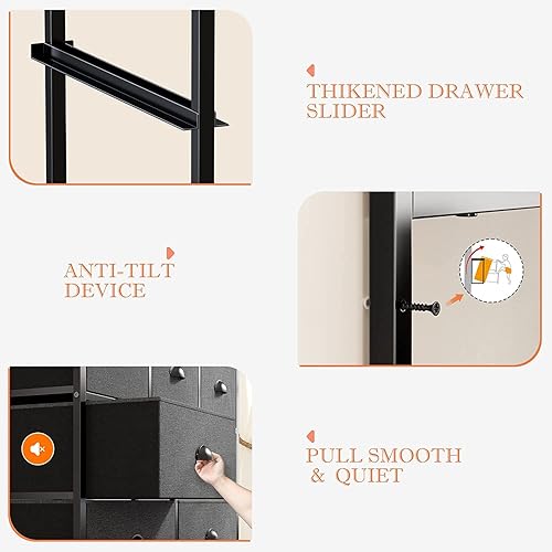 Miniatura 7 de EnHomee - Cómoda para dormitorio con 9 cajones, cómodas con 2 estantes abiertos, cómodas de tela y baúles de cajones para dormitorio, marco de metal