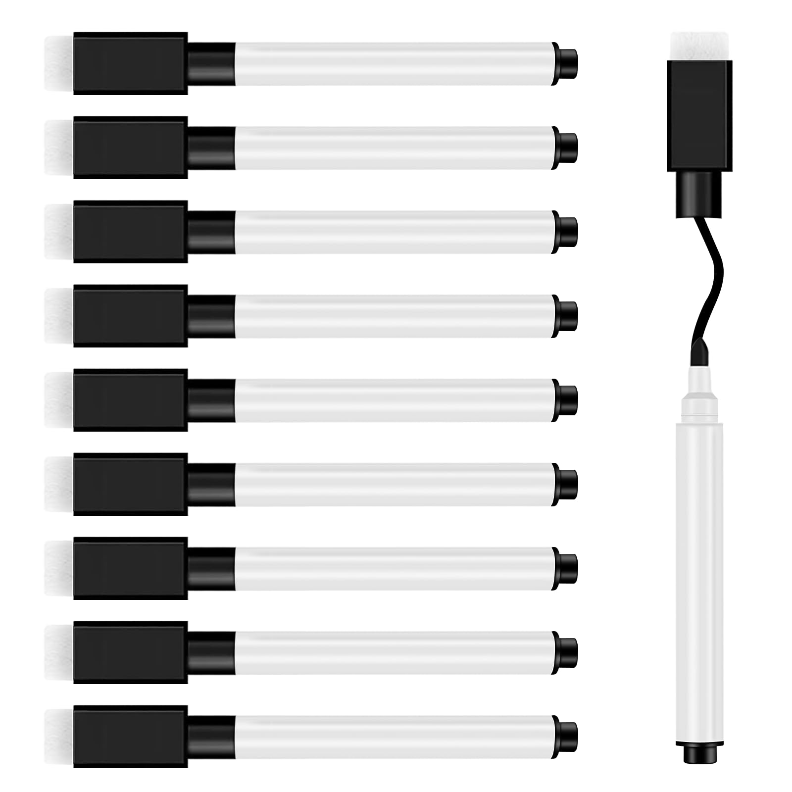 Rotuladores Pizarra Blanca 10 Piezas, Rotulador Pizarra Magnéticos, Rotuladores de Pizarra Negro Limpiable con Borrador, Rotuladores Pizarra Blanca Punta Fina para el Hogar, Escuela, Oficina