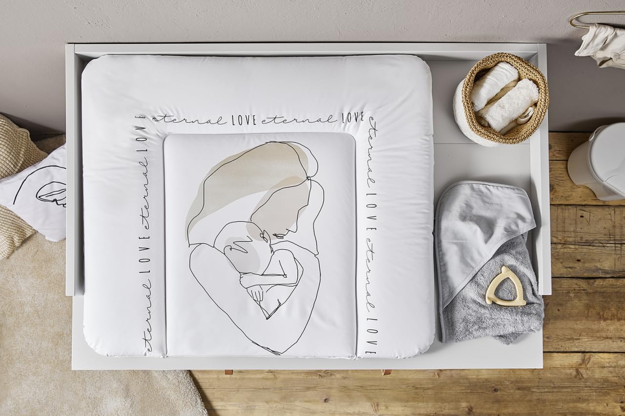 Wickelauflage Breit, Line-Art Eternal Love + Rotho Babydesign Windeleimer, weiß