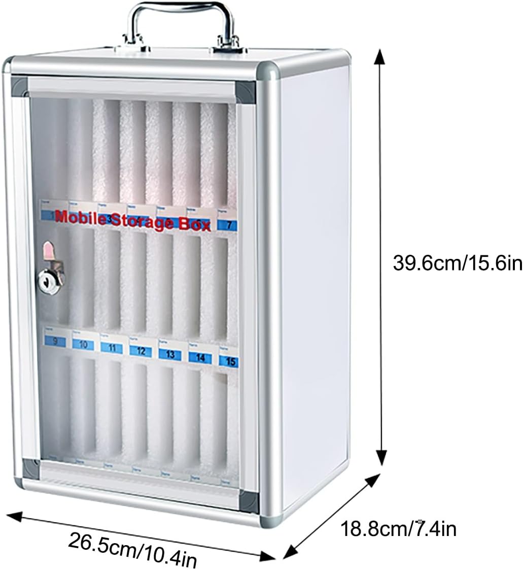 Wall-Mounted Cell Phone Lockbox with Key - Secure Storage for Students & Employees, Mobile Device (26.5x18.8x39.6cm / 10x7x15.6in)