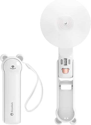 Ventilador de mano portátil 3 en 1 con banco de energía y linterna, recargable por USB de 3 velocidades 26 horas de funcionamiento, refrigeración
