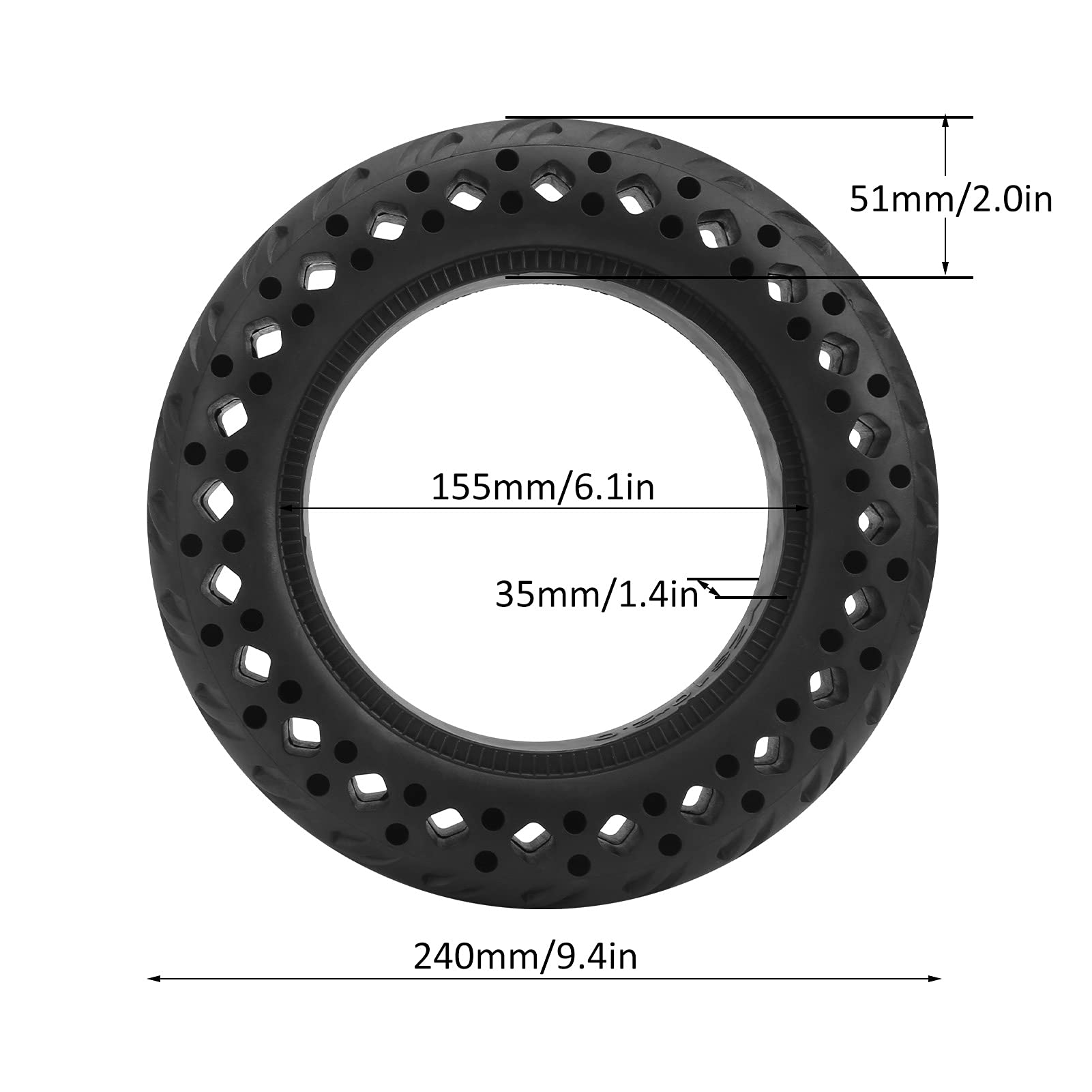 Pneumatici per Scooter Elettrici, 10x2,0 Pollici, Pieni a Nido d'Ape, Gomma Antiscivolo, Antideflagranti, Ammortizzanti | Struttura a nido d'ape, materiale in gomma antiscivolo, superficie scolpita per trazione elevata, per ruota 10 pollic
