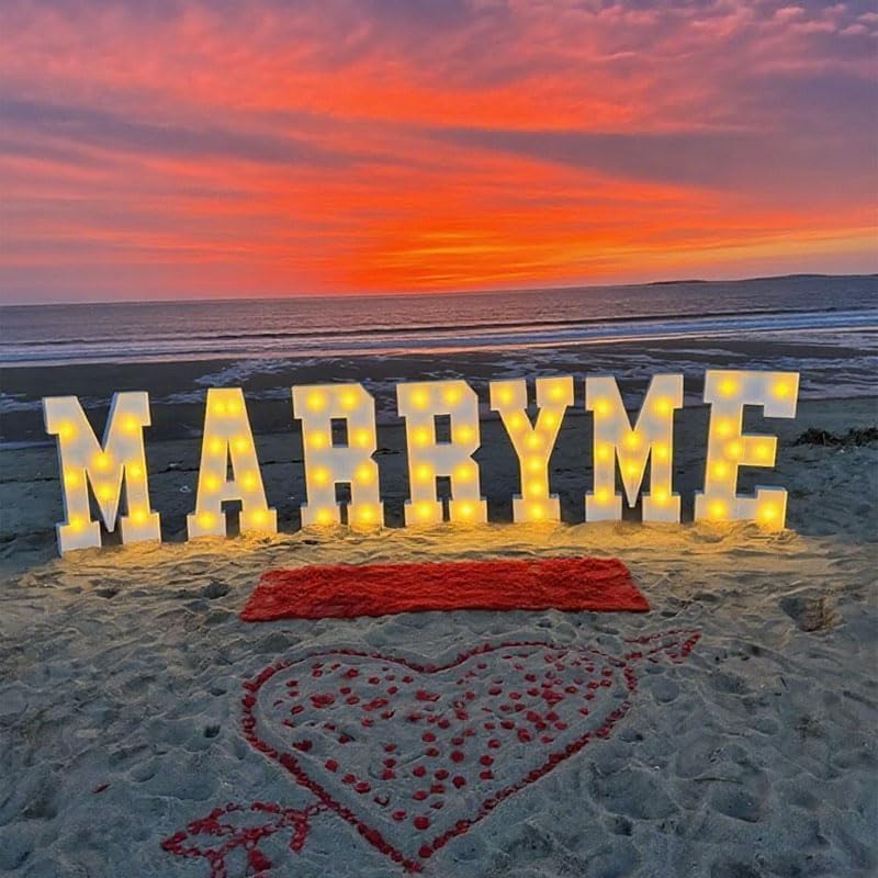 3FT/4FT-MARRY ME White Letter Light, Suitable for Decorating Proposal Parties, DIY， Proposal, Valentine's Day, Wedding Day, Unforgettable Proposal Party Surprise (4FT-Marry ME)