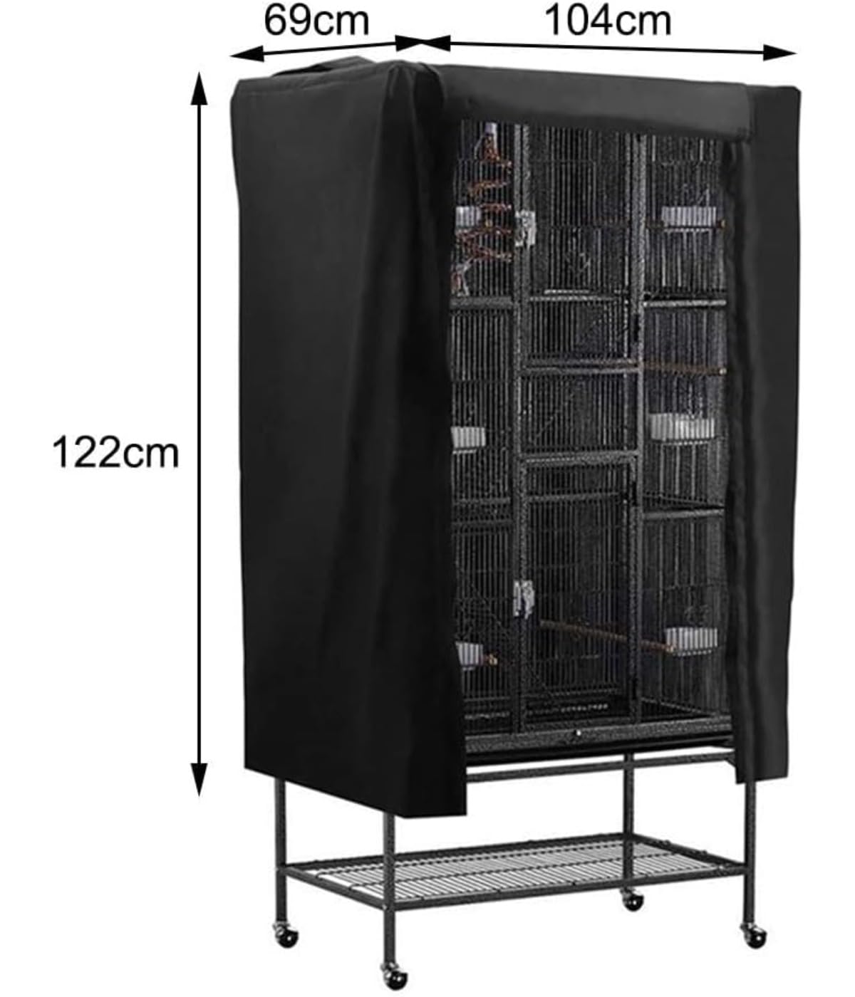 Generisch Vogelkäfig-Sonnenschutz, Vogelkäfigabdeckung, 69 x 104 x 122 cm, 210D-Oxford-Gewebe, Geeignet für die meisten Vogelkäfige, Papageienkäfige usw, Schwarz, 1 Stück