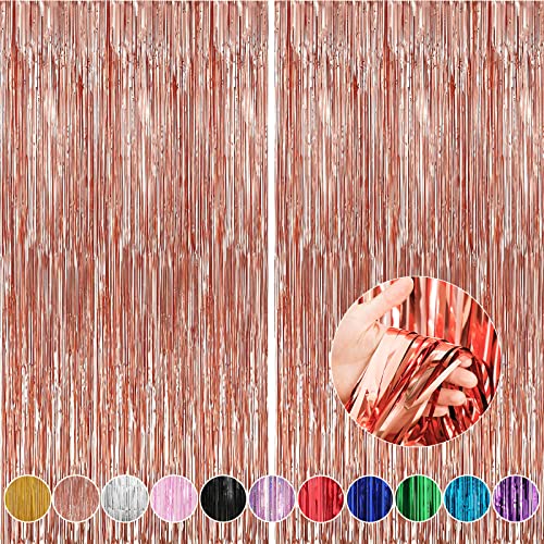 Image of Crosize 2 Pack 3.3 x 9.9 ft Rose Gold Foil Fringe Backdrop Curtain, Streamer Backdrop Curtains, Streamers Birthday Party Decorations, Tinsel Curtain for Parties, Photo Booth Backdrops, Party Decor
