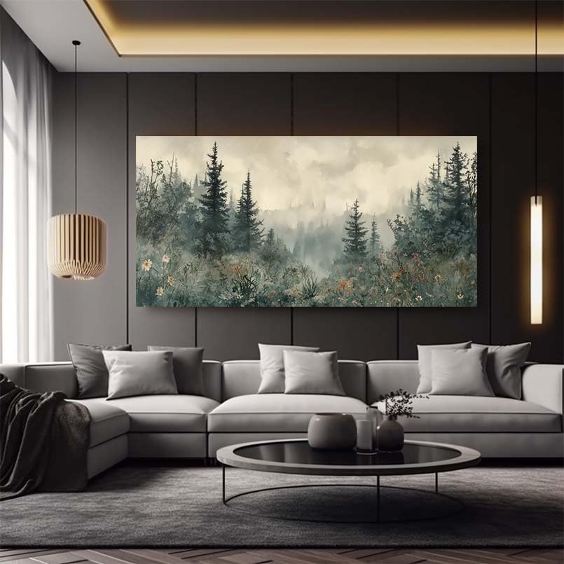 Tableau abstrait Forêt brumeuse toile grand format décoration murale