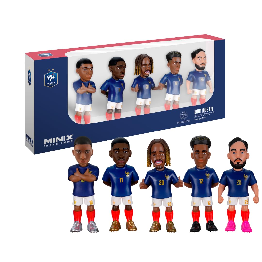 MINIX - Football Stars - Coupe du Monde - Pack - France - 5 Figurines - Figurine à Collectionner 7 cm (Mbappé, Dembelé, Barcola, Doué, Cherki)
