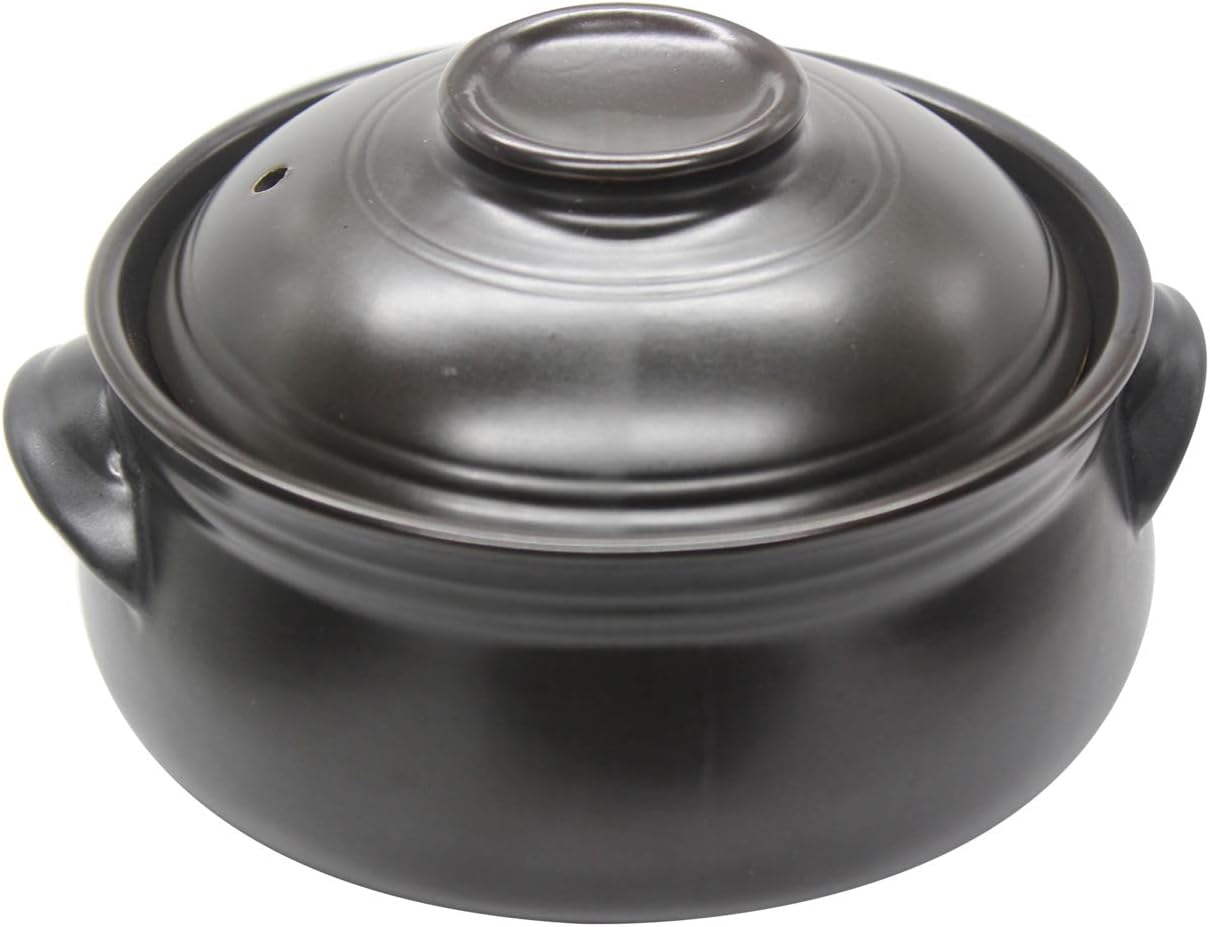 Korean Premium Ceramic Bowl with Lid, For Cooking Hot Pot Dolsot Bibimbap and Soup,2 liters.