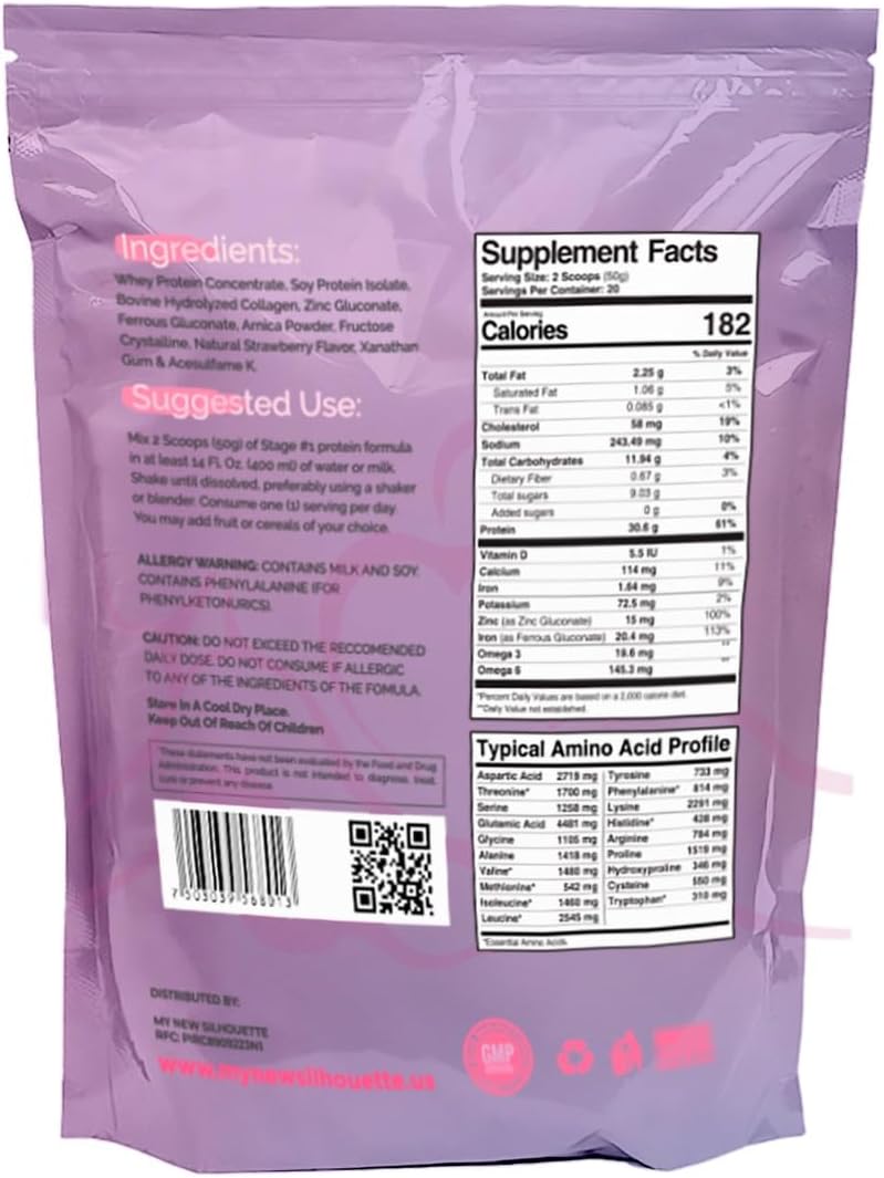 MI NUEVA SILUETA My New Silhouette Protein Post BBL Stage 1 (vainillA) omegas 3, 6, 9 potentialized with Thirty Grams of Protein per Shake