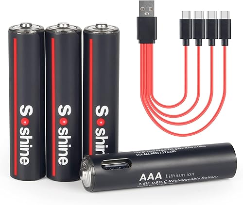 Batería USB AAA tipo C batería AAA recargable de iones de litio de 15 V 600 mWh paquete de 4 con cable USB 4 en 1 para juguetes linternas