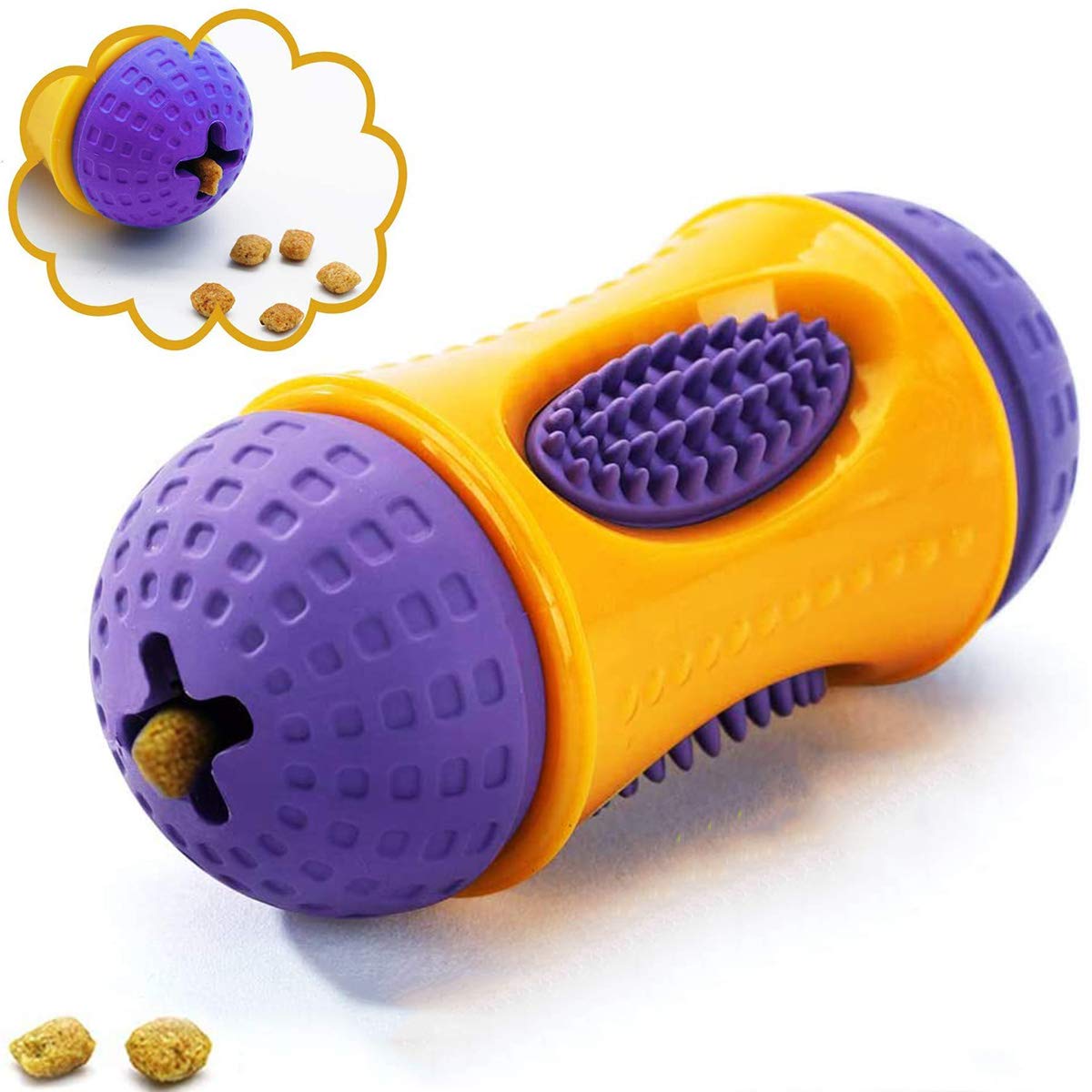 Dog Toy Natural Rubber Chewer Puzzle Feeders Interactive Pet Dog Toys, Slow Feeder Pet Food Treat Ball, Dog Teeth Cleaning Chew Toy Indestructible Treat Toys for Small and Medium Dogs (Purple)