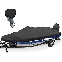 Bass Boat Cover 16-18.5 ft, 1200D Heavy Duty Waterproof Trailerable Boat Cover for Bass Tracker Fishing V-Hull Boats, Fits up to 94 in Beam, with Motor Cover, Black