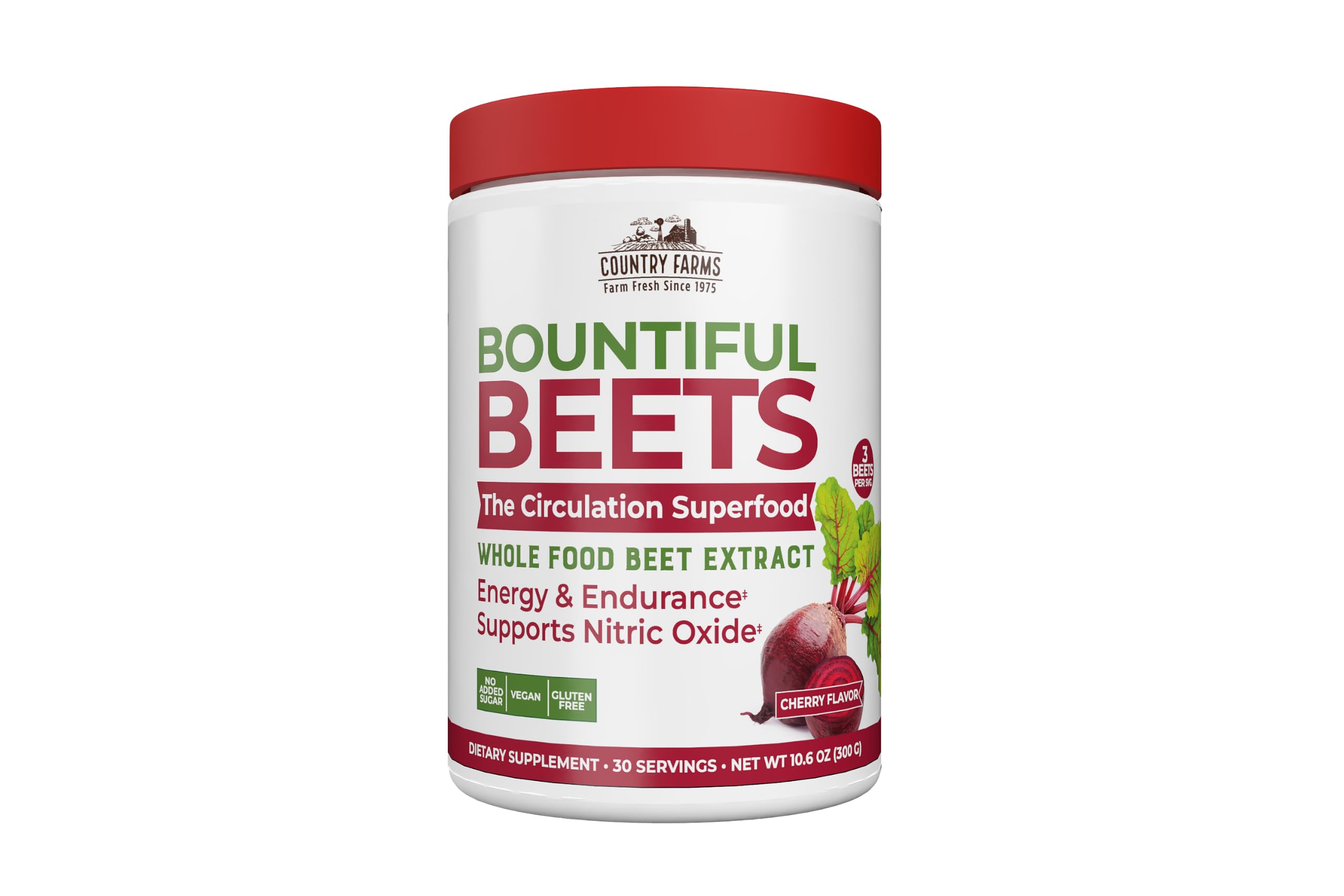 Country Farms Pré-treino de extrato de beterraba com sabor cereja, 30 porções, 300 g