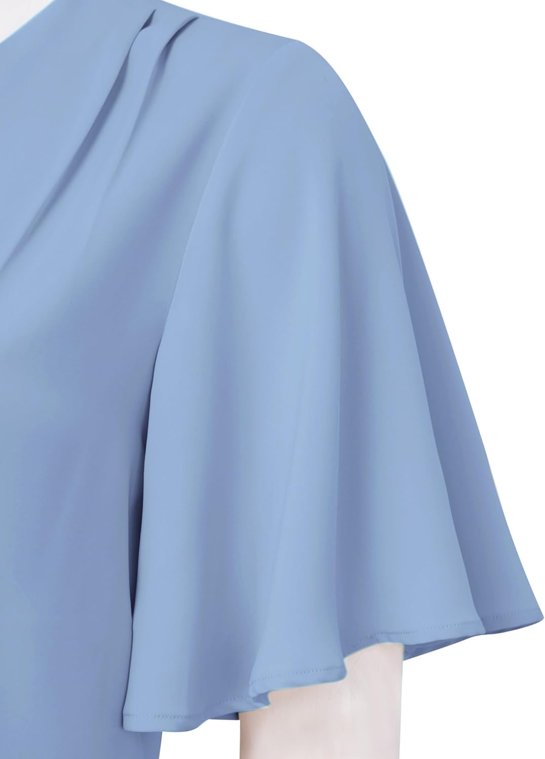 Timeson Womens Blouses for Work Professional: Summer - Short Sleeve Blouses for Women - Women's Business Attire Office Shirts Chiffon Tunics Tops Ladies V Neck Dressy Casual Clothes Blue Gray - Image 4