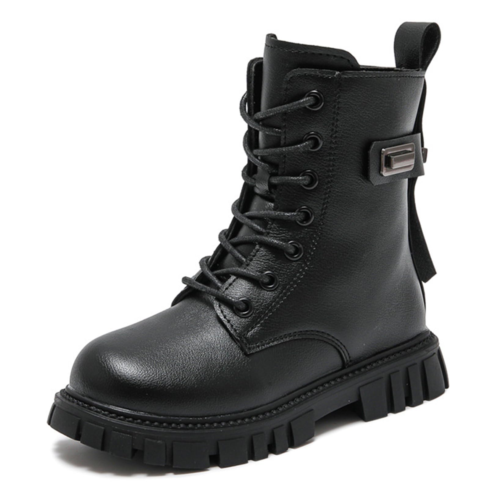 Lace Up Ankle Boots For Girls Leather Combat Riding Boots Side Zipper Punk Goth Lug Sole Ankle Booties