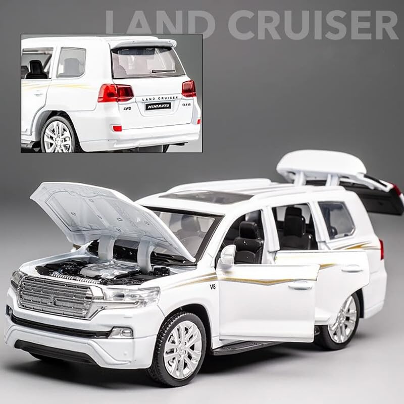 Image of PINQUE Kids New Car 1:32 Land Cruiser Diecast Alloy Metal Pull Back Car with Openable Doors Music Sound and Light Vehicle Toy Car for Boys (Multicolor)