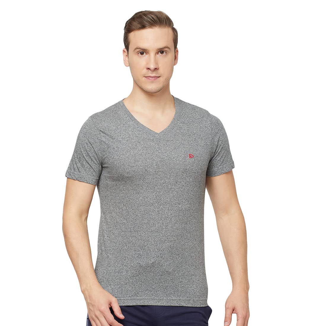 sportoMen's Super-Soft Combed Cotton Solid (Grey Jaspe) T-Shirt | Modern Slim Fit | V-Neck with Short-Sleeves