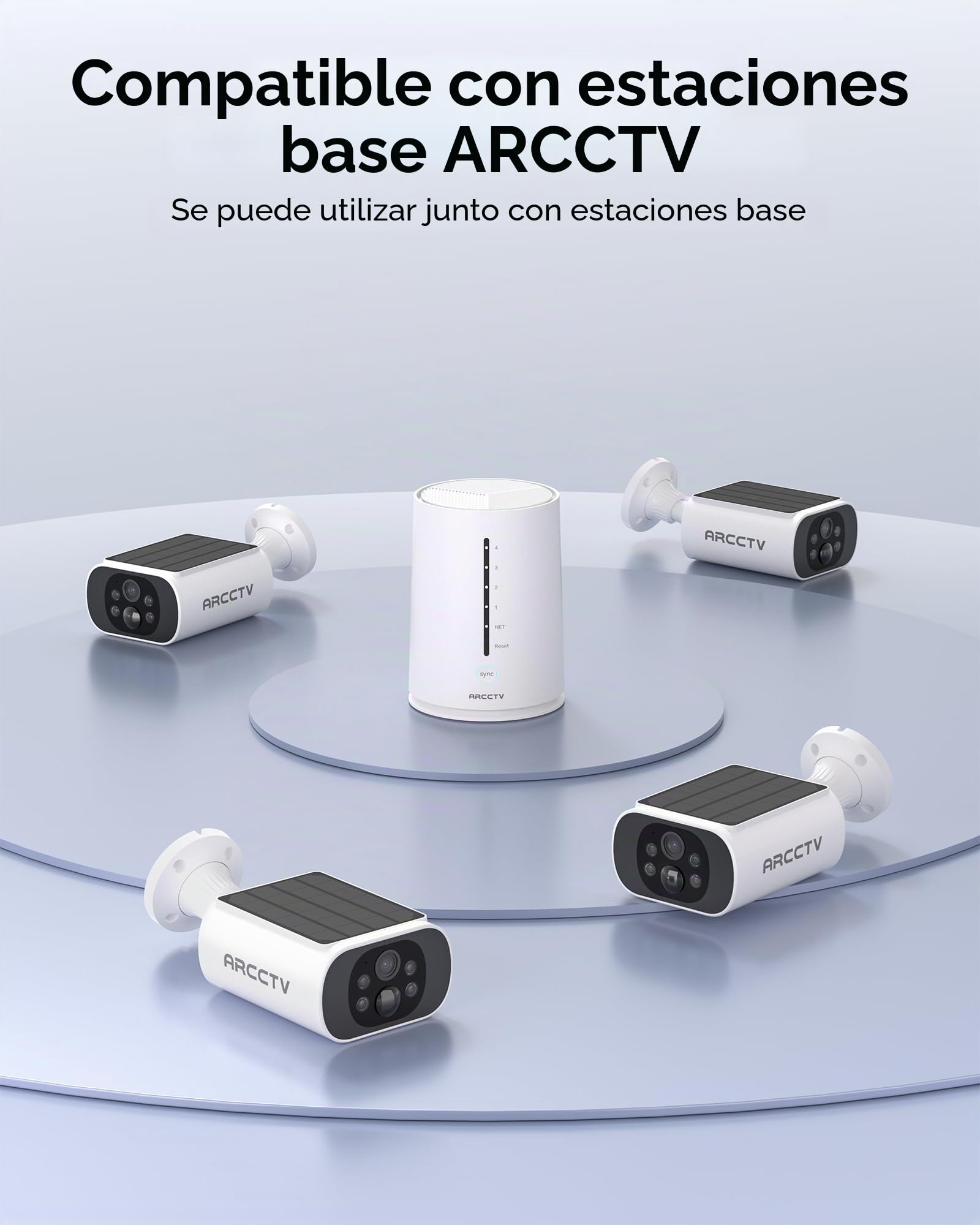 ARCCTV Cámara de Vigilancia 4MP con Energía Solar, Panel Solar Integrado | Wi-Fi de 2,4 GHz/5 GHz, Inalámbrica para Exteriores, Resistente al Agua, Apta para Kits de Cámaras ARCCTV