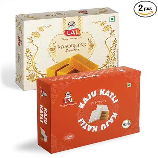 Lal Sweets Combo Pack Of Mysore Pak Signature 400 Gram And Kaju Katli Gift Pack | Indian Sweets | Mysore Pak | Sweets Gift | Desi Cow Ghee Sweet | Mithai Box