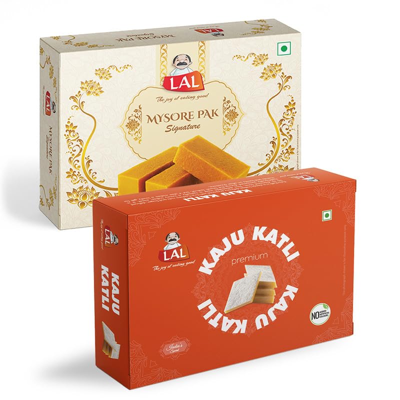 Lal Sweets Combo Pack Of Mysore Pak Signature 400 Gram And Kaju Katli Gift Pack | Indian Sweets | Mysore Pak | Sweets Gift | Desi Cow Ghee Sweet | Mithai Box (B0839HW173) Amazon Price History, Amazon Price Tracker