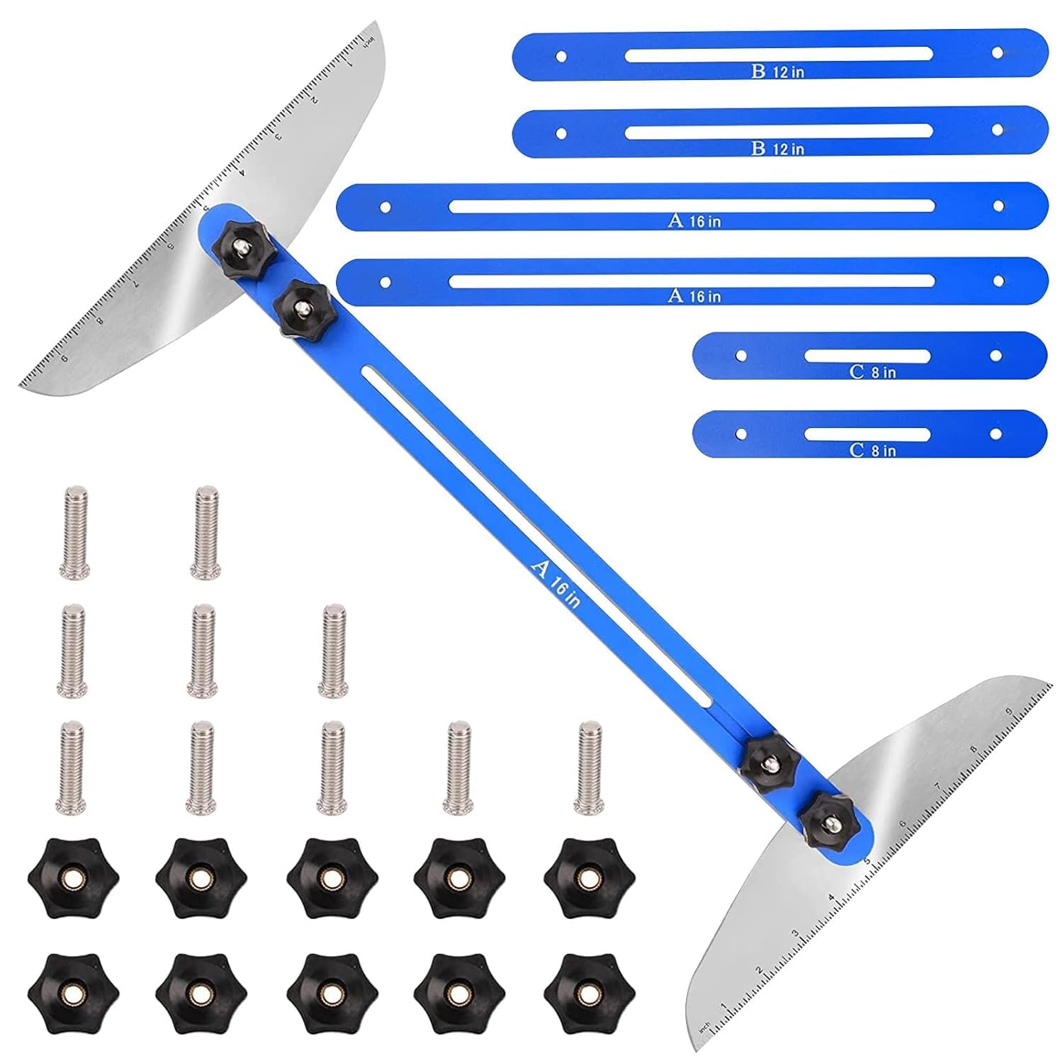 OKSTENCK Stair Tread Gauge Template Measuring Stair Tool-Stair Jig Cutting Guide Tool for Stair Treads,Drywall and Partitions Adjustable from 11in to 60in(Blue)