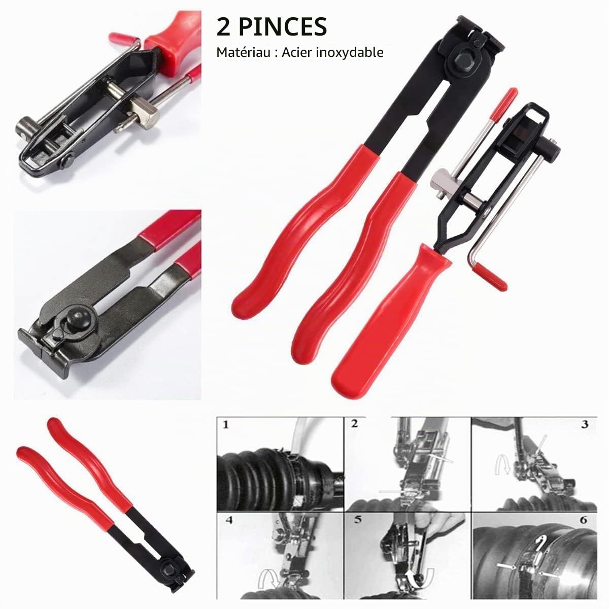 Pince a Collier Cardan Durite, Pince Collier de Serrage Echappement, Ensemble de Pinces et Colliers de Serrage en Acier Inoxydable 304, Comprenant des Pinces Réglables et des Colliers de Serrage