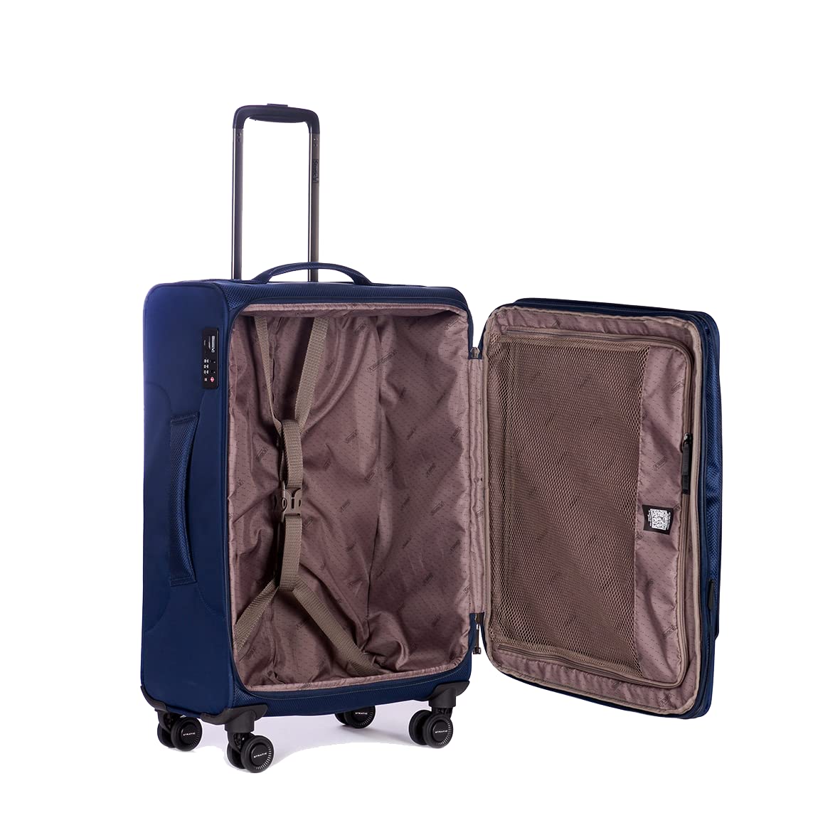 Stratic Mix Koffer Weichschale Reisekoffer Trolley Rollkoffer mittelgroß, TSA Kofferschloss, 4 Rollen, Erweiterbar, Größe M, Blau
