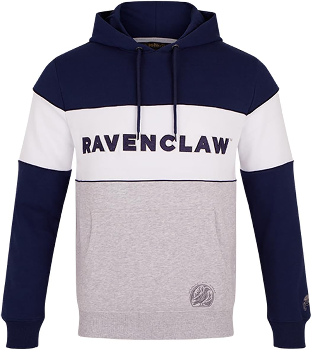 Harry Potter Hoodie - Hogwarts House Sweatshirt - Unisex Pullover with Crest & Appliqué Text - Warm Fleece with Front Pocket