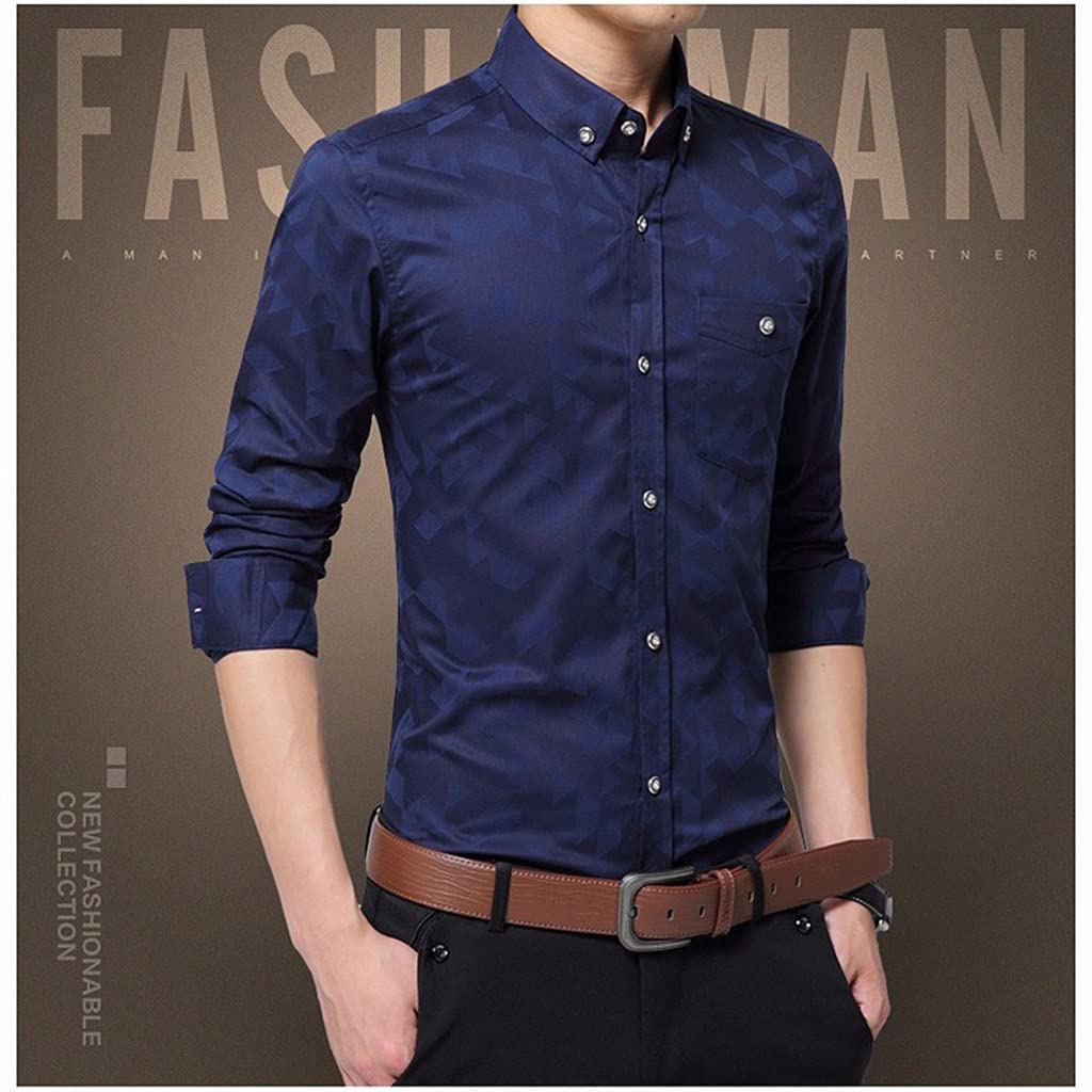 Camicia da Uomo Casual Camicia a Maniche Lunghe in Tessuto Jacquard Camicia Slim Fit da Uomo in Cotone Camicie Eleganti da Uomo Abbigliamento da Uomo (Color : A, Size : L)