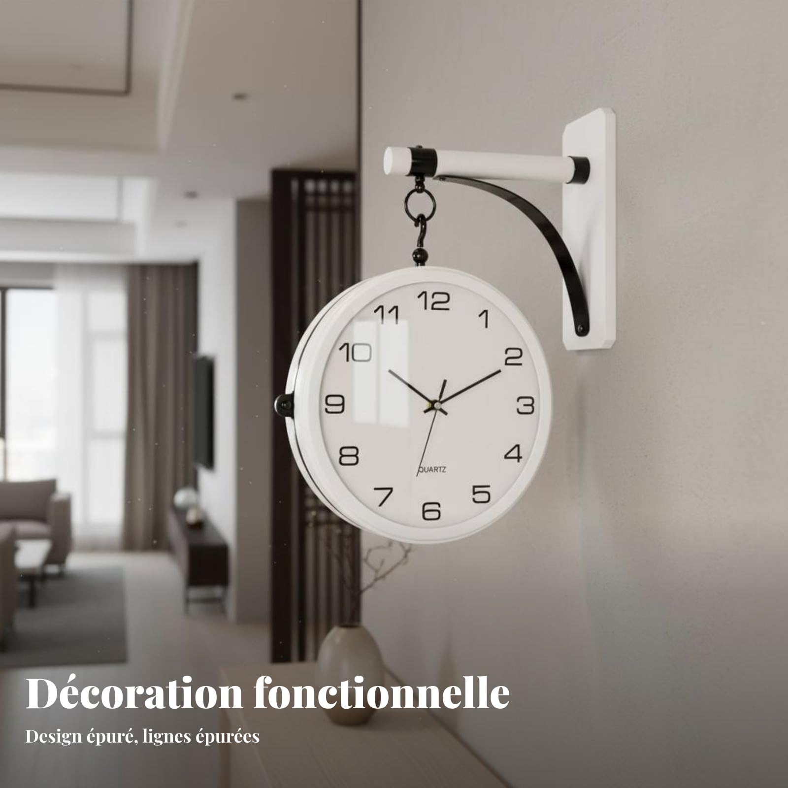 Baoblaze Orologio da Parete con Quadrante Doppio E Design Elegante in Legno Massello con Meccanismo Silenzioso Rotazione Completa Adatto per Ufficio, color to 12, Metalmv+Lega+Bianco+H
