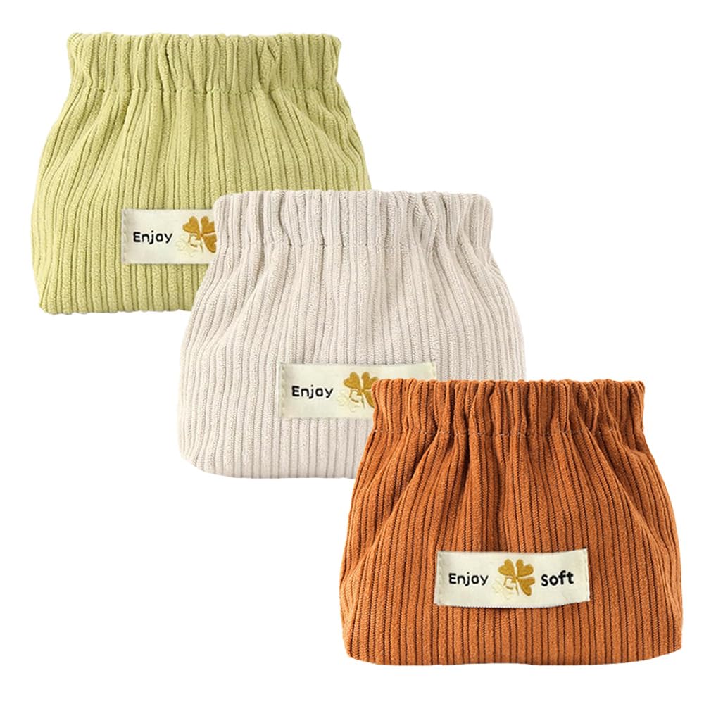 3 PCS Corduroy Elastic Hair Tie Organizer Portable Small Corduroy Organizer Fashion Corduroy Lipstick Storage Bag for Women Girls Cosmetics Lipstick Coin Jewelry