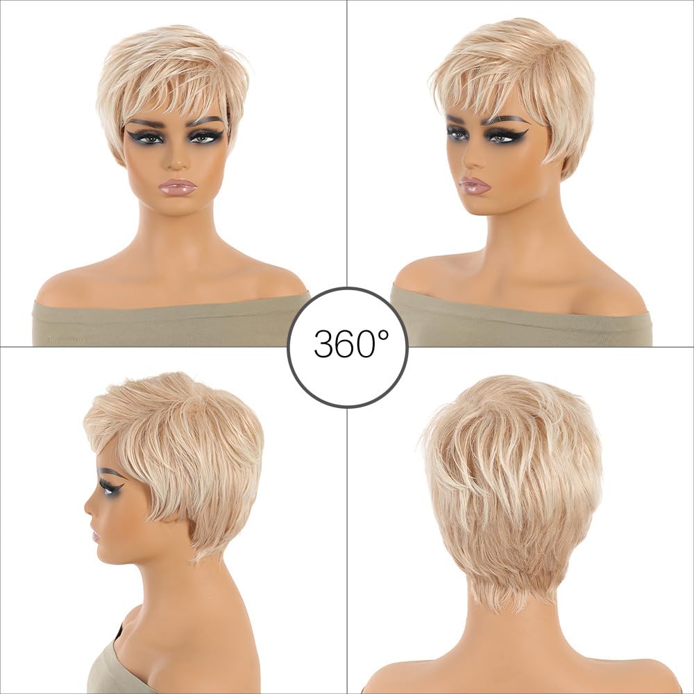 Amazon.com : ORAVISTA Short Blonde Synthetic Pixie Cut Wigs  display picture 3