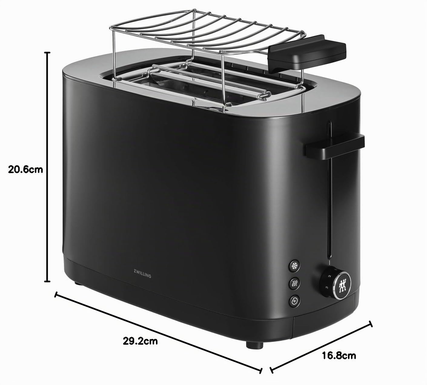 ZWILLING Enfinigy, tostapane con 3 programmi automatici, 7 gradi di doratura e funzione di spegnimento, 2 fessure corte per 2 fette, con inserto per panini, nero